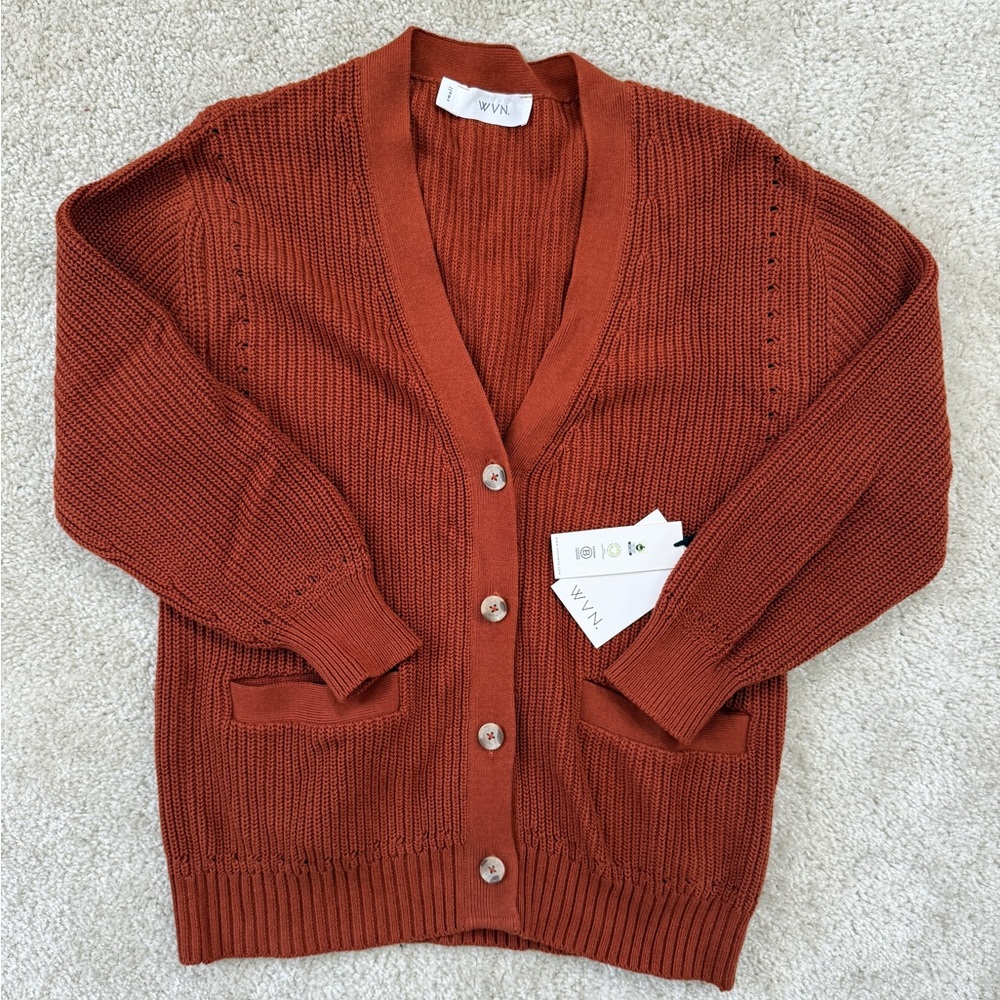 WVN Organic Cotton Wool Rust Cardigan Small NWT